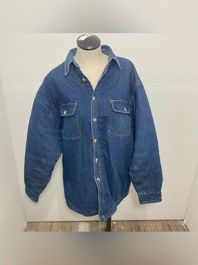 Vintage Mens Denim Shirt Jacket Grand Banks Insulated Large Button Up
